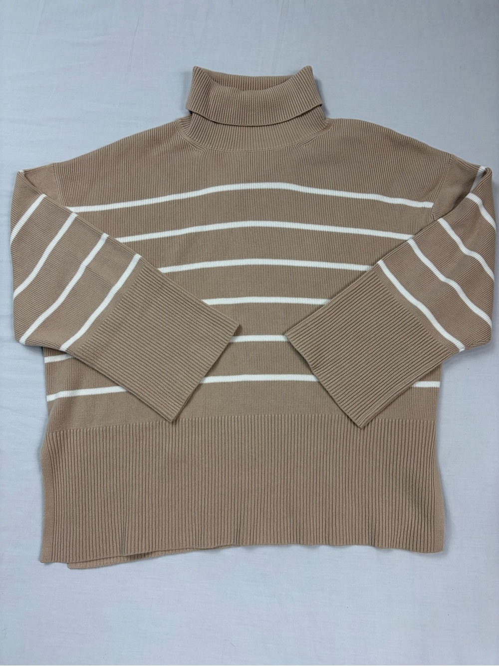 LAKE Madeline 100% Cotton Drop Sweater XL | Driftwood Ivory Stripe Oversized - Picture 10 of 12